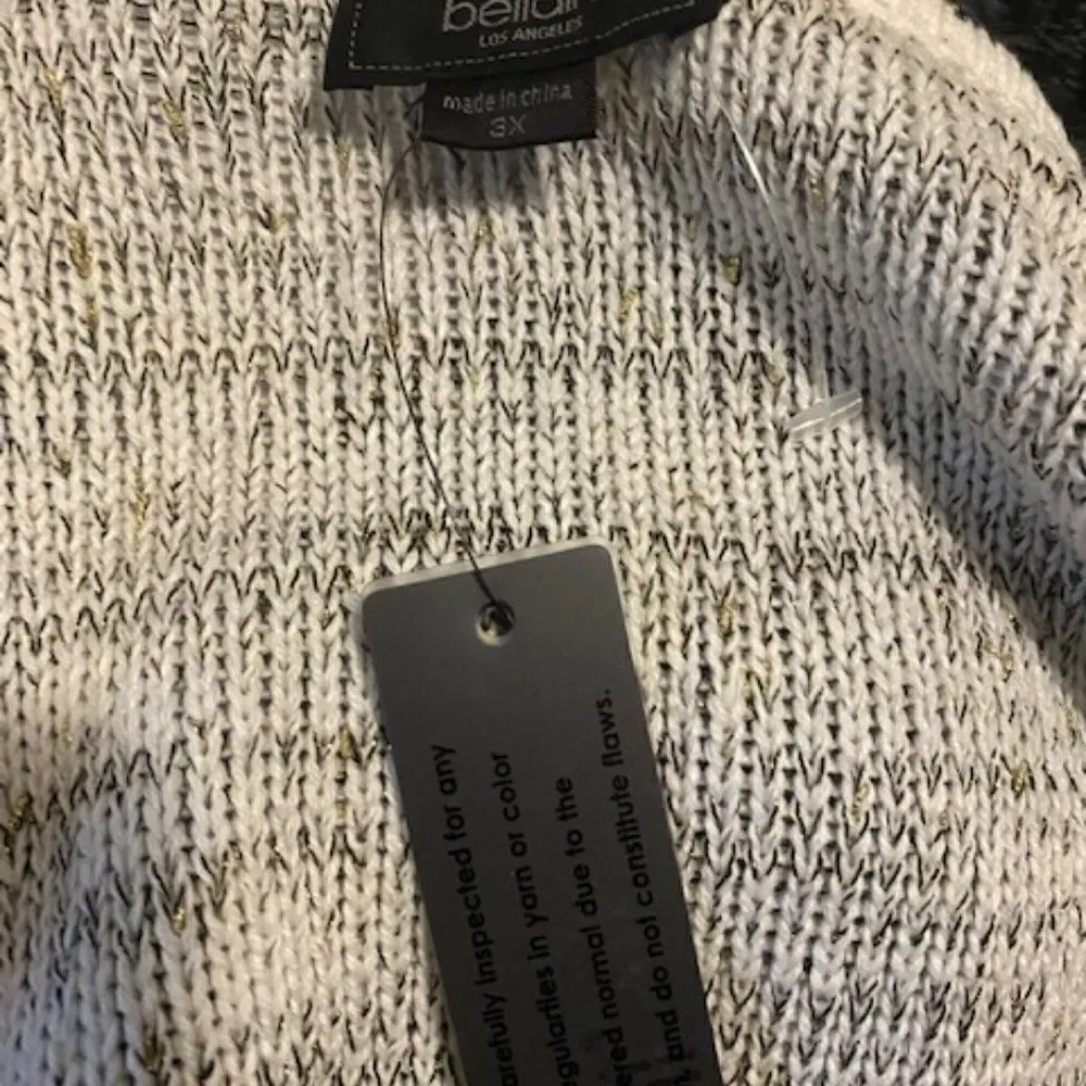 Belldini Gray/White/Black trim zip front cardigan, size 3X